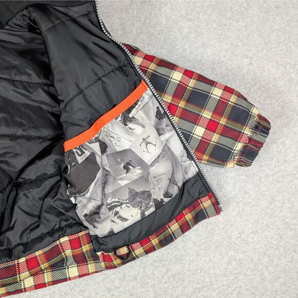 Obermeyer Kids Ski Jacket Size 3 Hooded Insulated Reflective Red Black Plaid - Picture 5 of 13